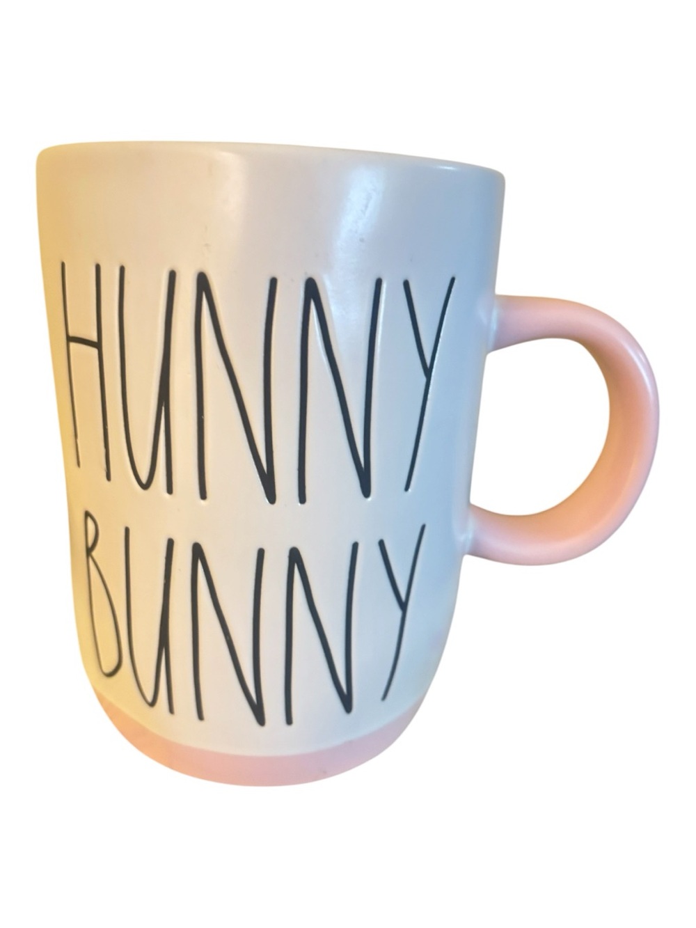 Rae Dunn White Ceramic Mug with Pink Handle and Base - HUNNY BUNNY